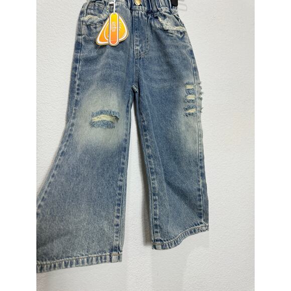NWT Toddler Distressed Wide Leg Jeans Denim Elastic Waist Pants 7 - Picture 6 of 10